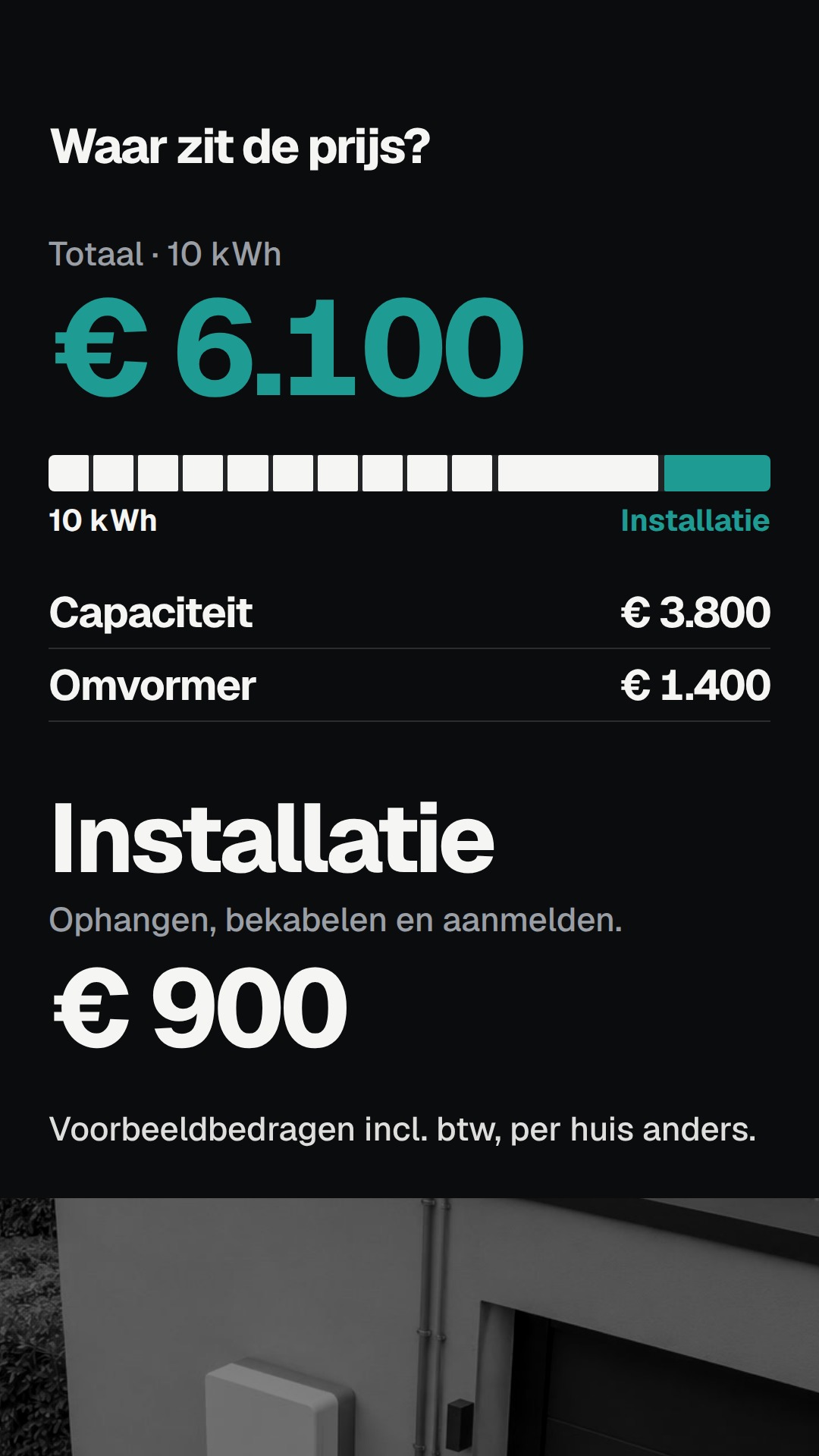 Beat 2: drie prijsfactoren met prijsbalk en totaal
